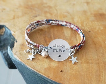 bracelet liberty Nounou d'enfer + prénom enfant - personnalisable - babysitter nanny cadeau nounou qui déchire - nounou au top