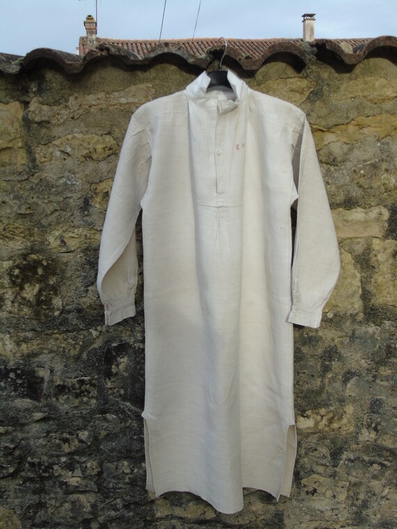 French antique linen hemp unisex night shirt/smock