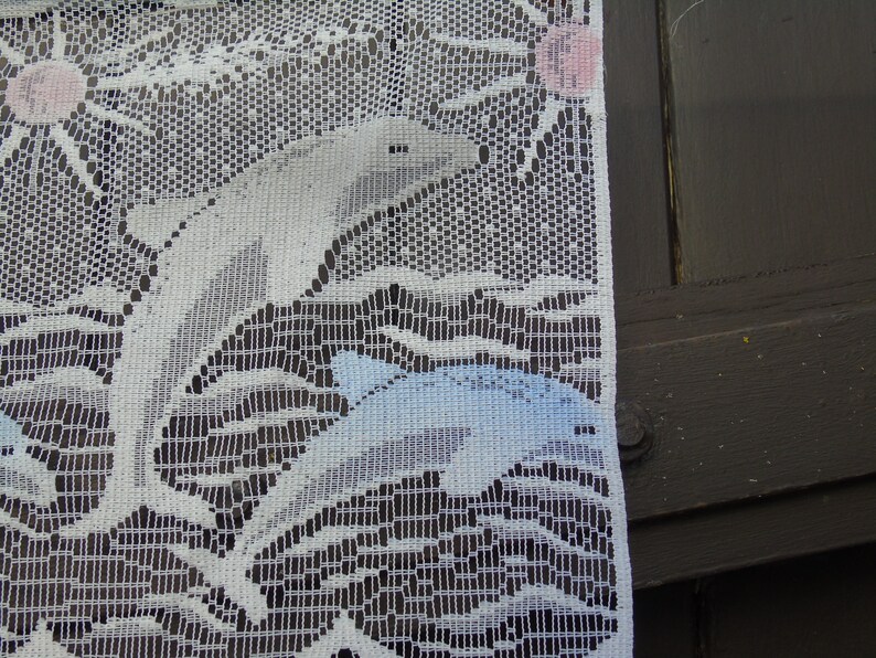 Versatile 12379 Featuring dolphins can be cut Drop 32 x 17..75 wide. French vintage single white panel curtain