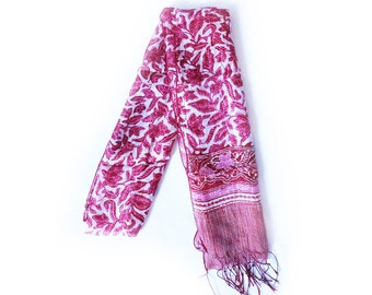 KIRANA SILK SCARF (Medium 175x45 cm)- Pink Floral - Hand drawn Batik (Floral)