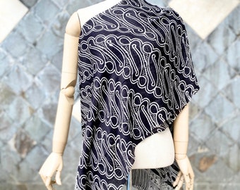 KIRANA SILK SCARF (Large 175x45 cm) - Black Silver- Parang (Sword)