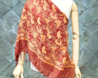 Red Gold - Garden - KIRANA SILK SCARF (Large 175x90cm) - Hand drawn Batik - Artisan Scarf