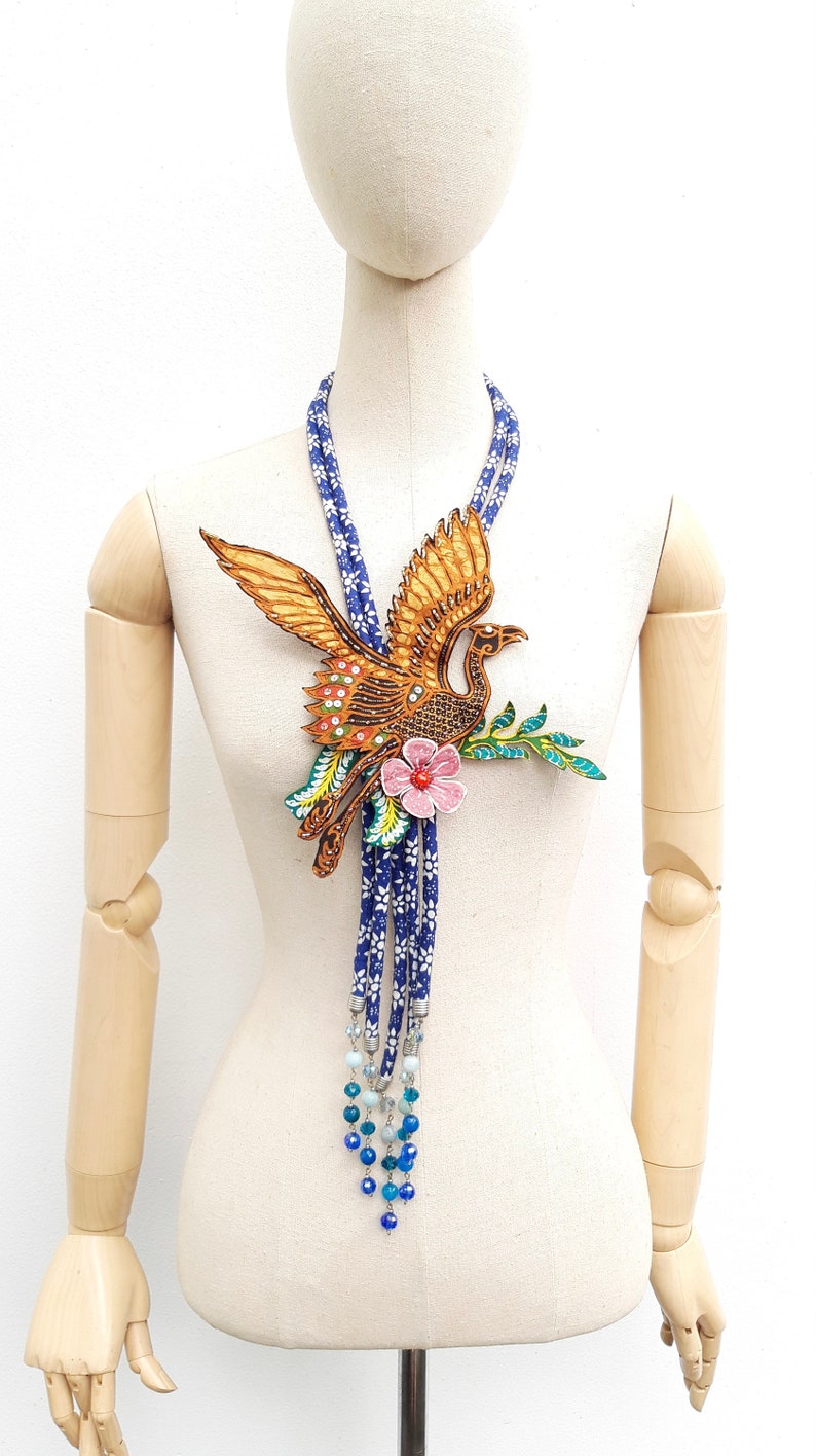 Baladewa Necklace Paradise Bird Blue Batik Lapis Lazuli & Amazonite image 1