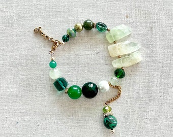 Ophelia Bracelet - Green Garnet, Agate, Quartz & Malachite - Green - Statement Bracelet