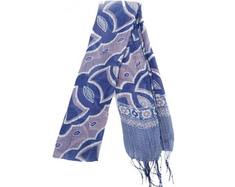 KIRANA SILK SCARF (Medium 175x45 cm)- Blue Grey - Hand drawn Batik (Parang)