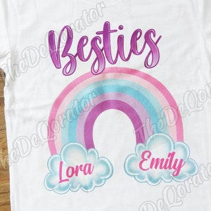 Personalized Besties BFF Matching Pink Pastel Rainbow T-shirt, Bestie Best Friends Forever Gift, Graphic Tee, Kids Toddler Youth and Adult