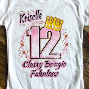 Personalized Classy Bougie Fabulous Any Age T-shirt, Crown 12th Birthday Shirt, Pastel Graphic Tee, Birthday Party, Youth and Adult Shirts
