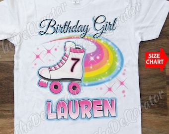 Personalized Birthday Girl Roller Skate T-shirt, Rainbow Graphic Tee, Roller Skate Birthday Party Shirt, Kids Toddler Youth and Adult