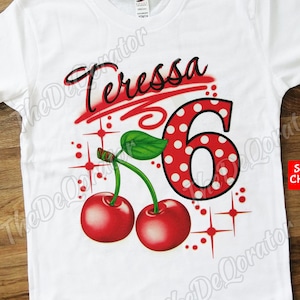 Personalized Cherries Polka Dot Birthday T-shirt, Birthday Girl, Graphic Tee, Sweet Cherry Birthday Party T-shirt, Youth and Adult Shirts