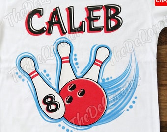 Personlig t-shirt med bowlingklot, bowlingtröja med grafik, matchdagströja, lagsport, matchande mamma, pappa, barn, småbarn, ungdom och vuxen