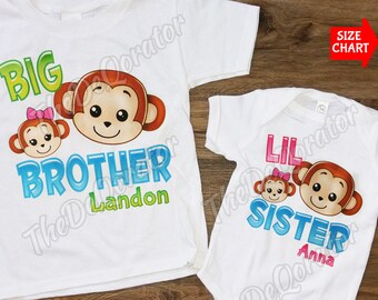 Personalized Monkey Big Brother Little Brother Sister Matching T