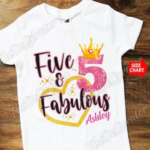 Personalized Five and Fabulous 5th Birthday Name Number T-shirt, Crown Birthday Girl Party Shirt, Kids Toddler Youth and Adult Shirts