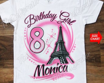 Personalized Paris Birthday Girl T-shirt,  Eiffel Tower Graphic Tee, Pink Paris Birthday Party Shirt, Kids Toddler Youth and Adult