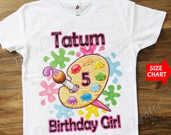 Personalized Art Party Sweatshirt, Birthday Girl T Shirt, Rainbow Art Pallet, Girls Paint Party Splatters Birthday Party, Youth and Adult