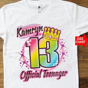 Personalized Official Teenager T-shirt, Crown 13th Birthday Shirt, Graphic Tee, Rainbow Shirt, Birthday Party, Kids Toddler Youth and Adult
