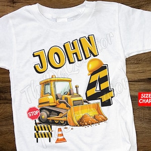 T-shirt bulldozer personnalisé, nom et âge personnalisés pour véhicule de construction, enfant tout-petit, jeune et adulte
