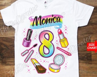 Personalized Make up Birthday T-shirt, Beauty slip over Shirt, Cute Girls Graphic, Rainbow party Shirt, Kids Toddler Youth and Adult