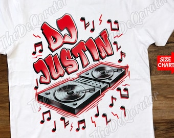 Personalized DJ Music Turntable T-shirt, Music Beat Notes Shirt, Graphic Tee, Cool Dj Shirt, Techno DJ Mixer, Kids Youth and Adult Shirts