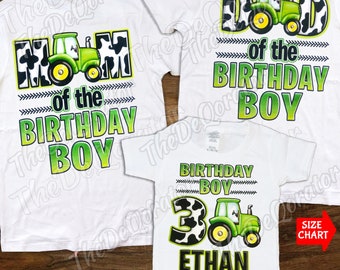 Personalized Family Matching Tractor Birthday Boy T-shirt, Any Age Boy Farm Birthday Shirt, Tractor Cow Party Kids Toddler Youth and Adult