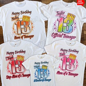 Personalized Family Matching Any Age Birthday T-shirt, Crown 13th Birthday, Graphic Tee, Official Teenager, Kids Toddler Youth and Adult