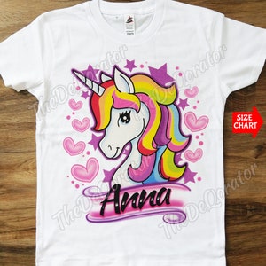 Personalisierte Regenbogen Einhorn T-Shirt, weißes Einhorn Pferd, Grafik-T-Shirt, Einhorn Shirt Mädchen Frauen, schönes Pferd, Jugend und Erwachsene Shirts