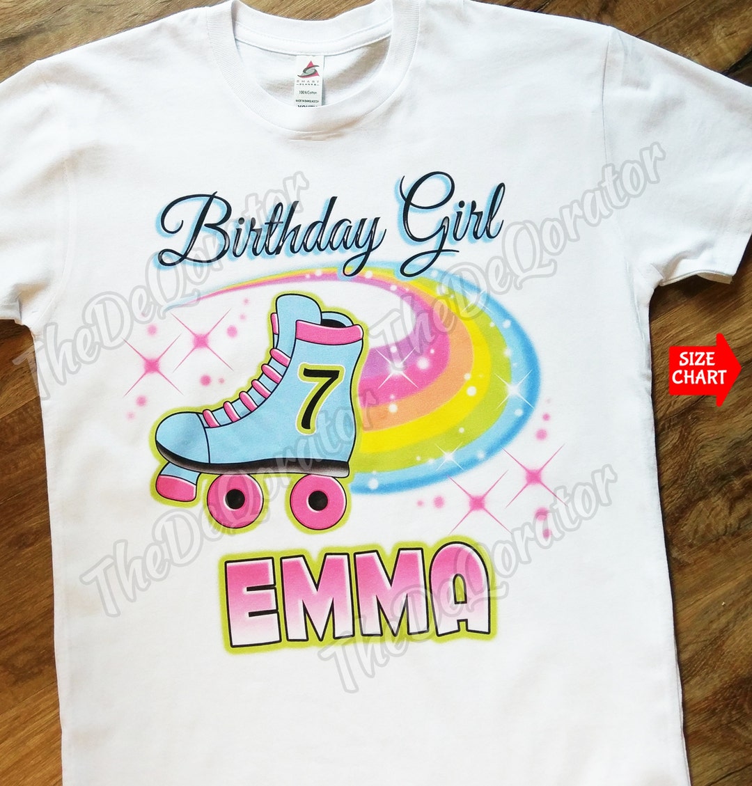 Personalized Birthday Girl Roller Skate Tshirt Rainbow Etsy