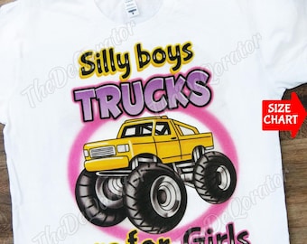 Silly Boys Trucks are for Girls Koszulka Monster Truck, Żółty samochód ciężarowy, Koszulka graficzna, dla dzieci, maluchów, młodzieży i dorosłych