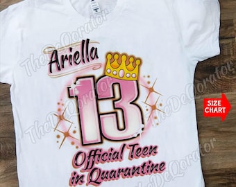 Personalized Official Teen in Quarantine T-shirt, Crown 13th Birthday Shirt, Pastel Graphic Tee, Birthday Party, Youth and Adult Shirts