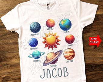 Solar System Personalized Toddler Shirt, Space Planets Shirt, Galaxy Space Theme , T-Shirts Kids Toddler Youth and Adult
