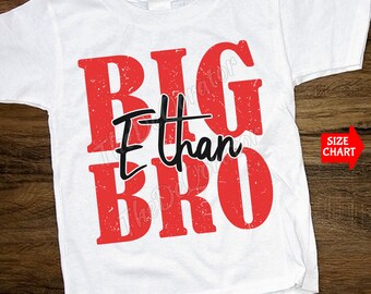 Big Bro Toddler Shirt For Boys, Personalized Big Brother Sibling Reveal Outfit ,Pregnancy Announcement, Kids Toddler Youth and Adult