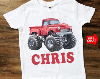 Camiseta personalizada de camión monstruo rojo, camiseta de camión grande, linda camiseta de camión rojo para niños pequeños, conductor de camión, niños pequeños, jóvenes y adultos