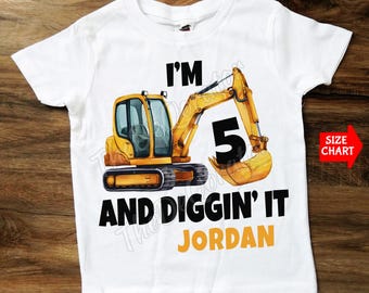 Camiseta personalizada de construcción por edad, camiseta personalizada de vehículos de construcción para el 2º, 3º, 4º y 5º cumpleaños, para niños, bebés, jóvenes y adultos.