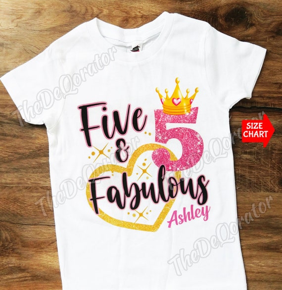Kids 5th Birthday Girl Pink Five And Fabulous T-Shirt Kids 5th Birthday Girl Pink Five And Fabulous T-Shirt