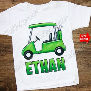 パーソナライズされたゴルフカートTシャツ、グリーンカー、キャディ、ゴルフゴルファーTシャツ、ゲームデーシャツ、子供、幼児、若者、大人