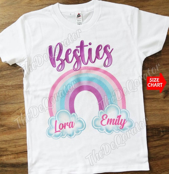 Personalized Besties BFF Matching Pink Pastel Rainbow T-shirt