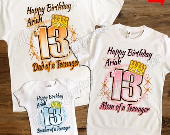 Personalized Family Matching in Pastel Colors Official Teenager T-shirt, Crown 13th Birthday Graphic Shirt, Kids Toddler Youth and Adult
