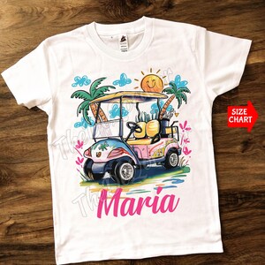 パーソナライズされたゴルフTシャツ、面白くてかわいいハワイビーチゴルフゴルファーTシャツ、女の子、子供、幼児、若者、大人向けのゴルフカートシャツ