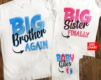 Personalized Big Brother Sister Cousin Again Finally T-shirt, Pregnancy Announcement Reveal, Matching Shirt, Kids Toddler Youth and Adult