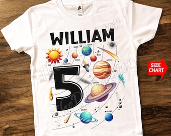 Solar System Personalized Toddler Shirt, Space Planets Shirt, Galaxy Space Theme , T-Shirts Kids Toddler Youth and Adult