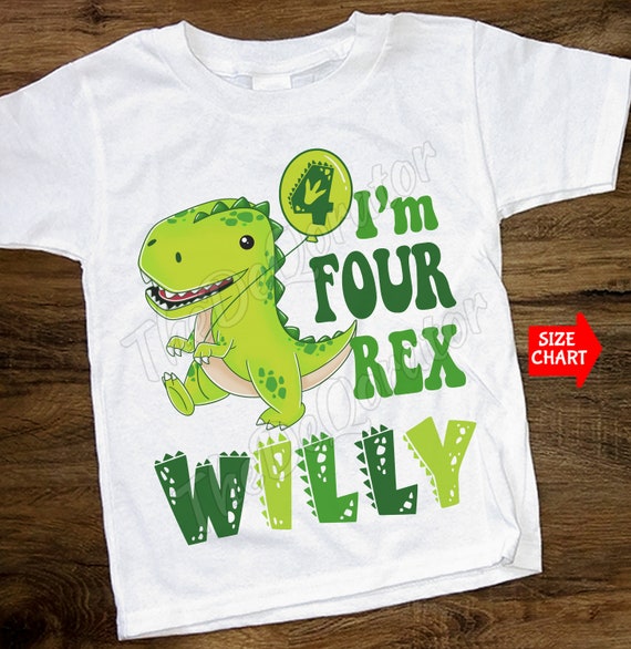 Personalized Any Age Dinosaur T-rex T-shirt, Green Happy Dino