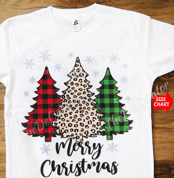 Snowy Trees Leopard Buffalo Plaid Print Cute Merry Christmas T-Shirt Snowy Trees Leopard Buffalo Plaid Print Cute Merry Christmas T-Shirt