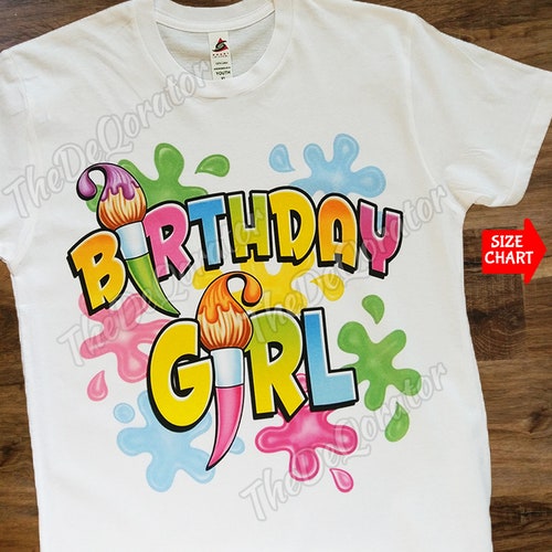 Birthday Girl Art Brushes T-shirt Graphic Tee Rainbow Art - Etsy