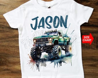 Camiseta personalizada de Monster Truck, camiseta de camión grande, camiseta de camión con salpicaduras, camiseta de conductor de camión, para niños, bebés, jóvenes y adultos