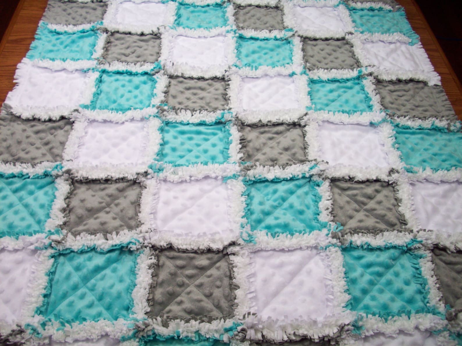 Baby Rag Quilts Aqua Grey Rag Quilt Minky Rag Quilt Unisex Etsy