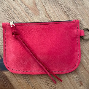 COACH LEATHER Pouch ~ Genuine Buttery Soft Coach &#39;Leather&#39; Zippered Pouch ~ YKK Zipper ~ Bright Red ~ Yummy Soft