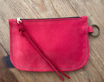 COACH LEATHER Pouch ~ Genuine Buttery Soft Coach 'Leather' Zippered Pouch ~ YKK Zipper ~ Bright Red ~ Yummy Soft