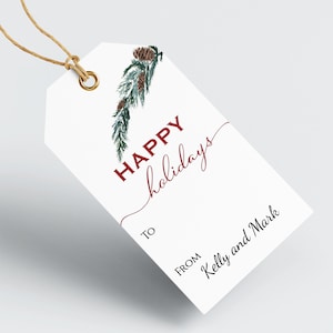EDITABLE PRINTABLE PERSONALIZED Happy Holidays Gift or Favor Tags with Pine Cone Stem