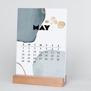 2025 Desk Calendar with wooden block stand | Abstract Desk Calendar | Academic Calendar | Desktop Calendar