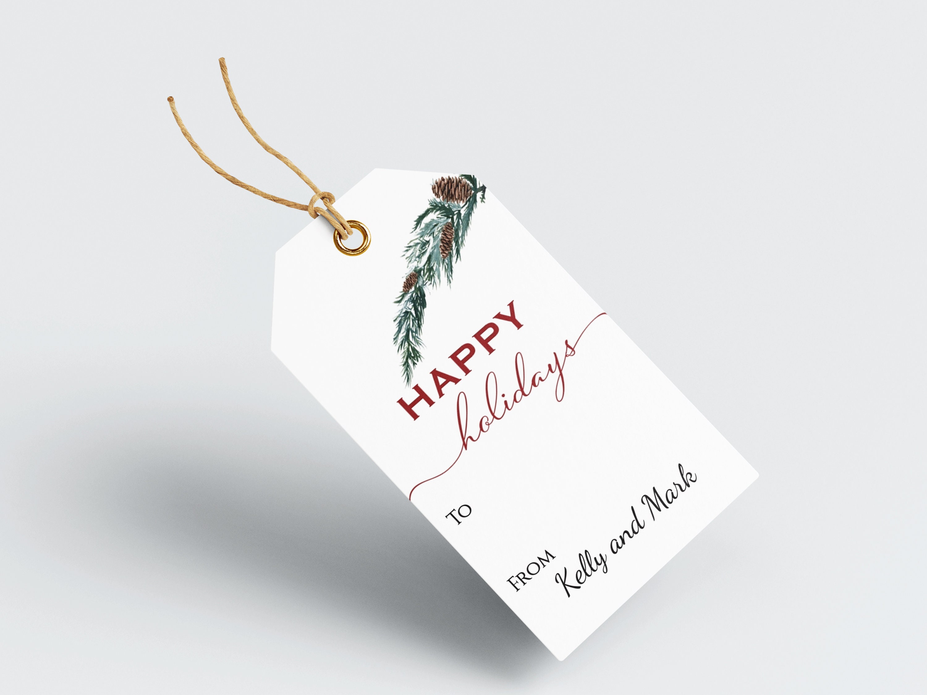 Christmas Gift Tag, Holiday Gift Tag, Christmas Holly & Pine Tags PRINTED  Gift Tags with string, Holiday Gift Tags