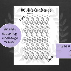 50 Miles Challenge Running Walking Monthly Exercise  Tracker
